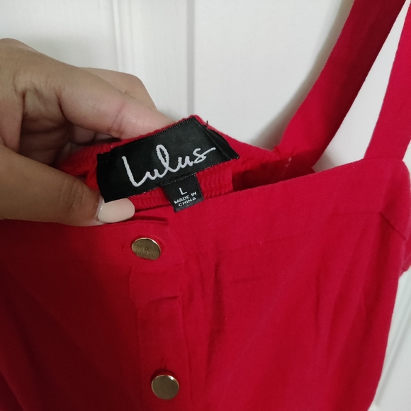 Lulu's Pippie Red Button Front Midi Dress - Picture 7 of 8